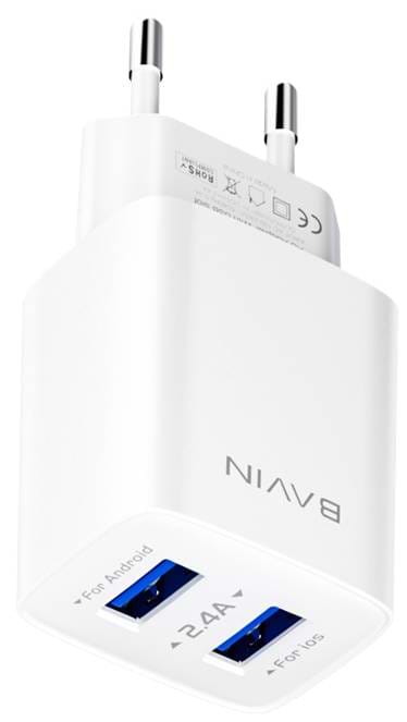 Мережевий зарядний пристрій Bavin PC910Y 2xUSB-A 2.4A + кабель USB-C White (C-PC910Y-C-W)