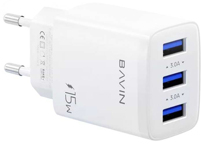 Мережевий зарядний пристрій Bavin PC906Y 15W 3xUSB-A 5V 3.0A White (C-PC906Y-W)