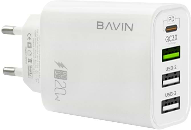 Мережевий зарядний пристрій Bavin PC952Y PD 20W Type-C 3xUSB-A (QC3.0) White (C-PC952Y-W)