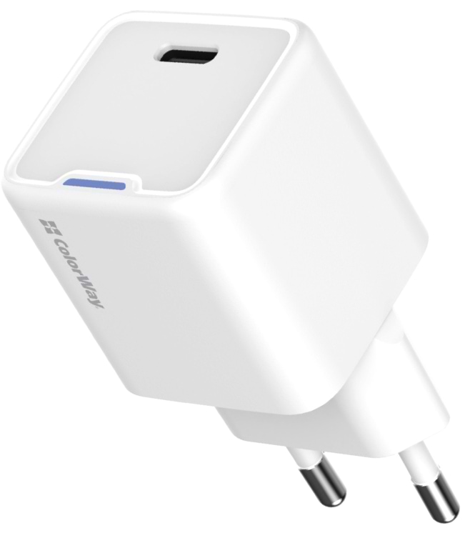Мережевий зарядний пристрій Colorway GaN Mini 20W PD Port PPS USB-C White (CW-CHS059PD-WT) - Фото 1