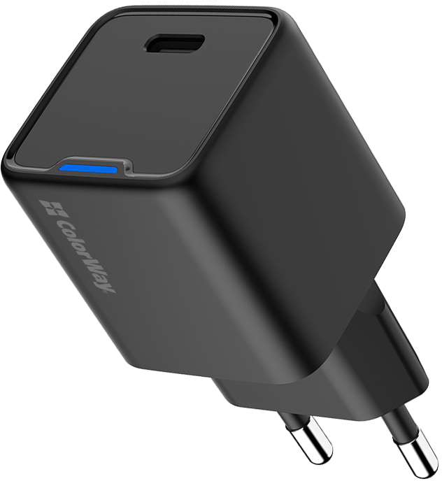 Мережевий зарядний пристрій Colorway GaN Mini 25W PD Port PPS USB-C Black (CW-CHS052PD-BK) - Фото 1