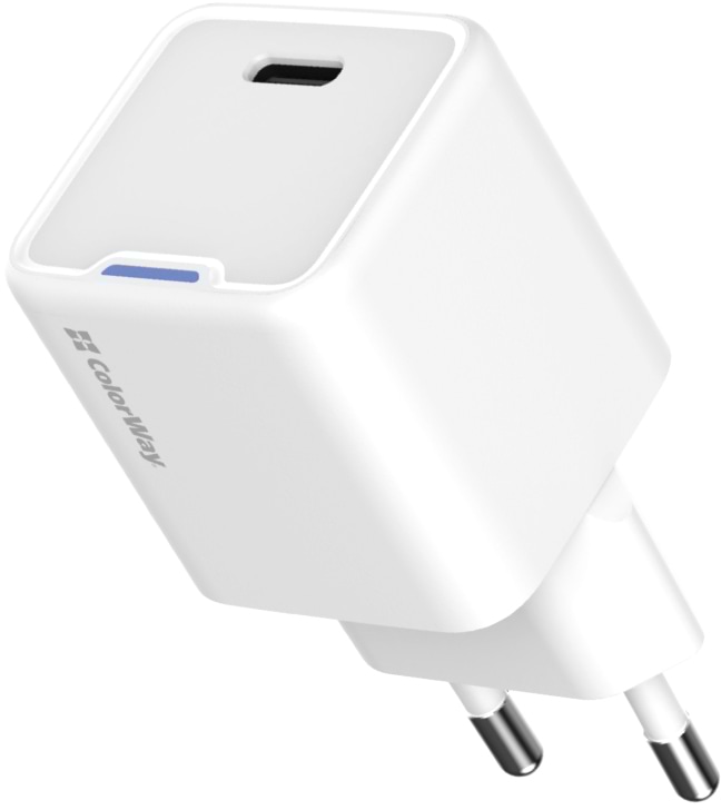 Мережевий зарядний пристрій Colorway GaN Mini 25W PD Port PPS USB-C White (CW-CHS052PD-WT) - Фото 1