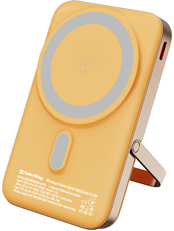 Фото - Батарея мобільна Colorway Power Bank 10 000 mAh 15W MagSafe & Watch Wireless Amber USB-C PD 22.5W (CW-PB100LPA2Y-WPDD)