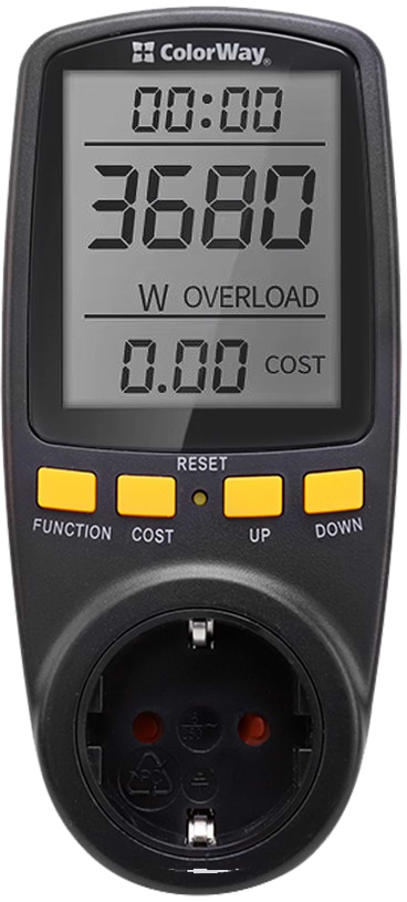 Вольтметр Colorway для розетки (16A/3680W) Black (CW-VM16-02D) - Фото 1