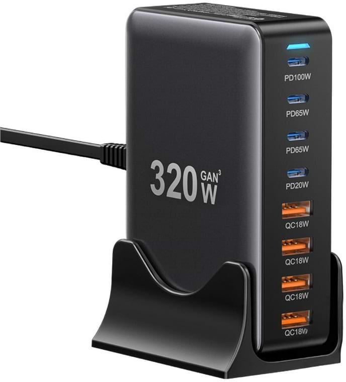 Мережевий зарядний пристрій Essager Engine 320W GaN table charge 4C+4A Black (EZC320W-QJB0G-Z)