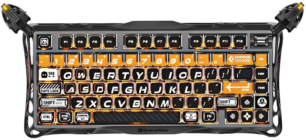 Клавіатура бездротова ігрова GravaStar Mercury K1 Pro 80keys, GravaStar x Kailh Speedy Mint, BT/WL/USB, CyberFlare (GS_K1_PRO_BO_BLK)