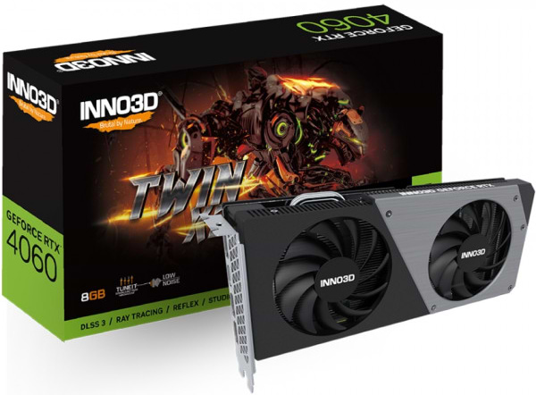 Фото - Видеокарта Inno3D GeForce RTX4060 TWIN X2, 8GB GDDR6, 128bit, PCI Express 4.0 X8 (N40602-08D6-173061N)