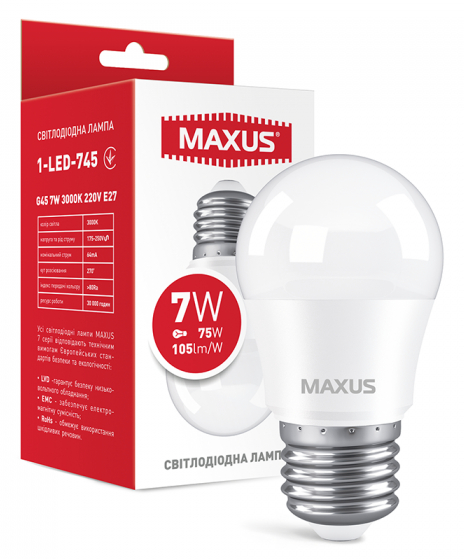 Фото - Лампочка светодиодная Maxus G45 7W 3000K 220V E27 (1-LED-745)
