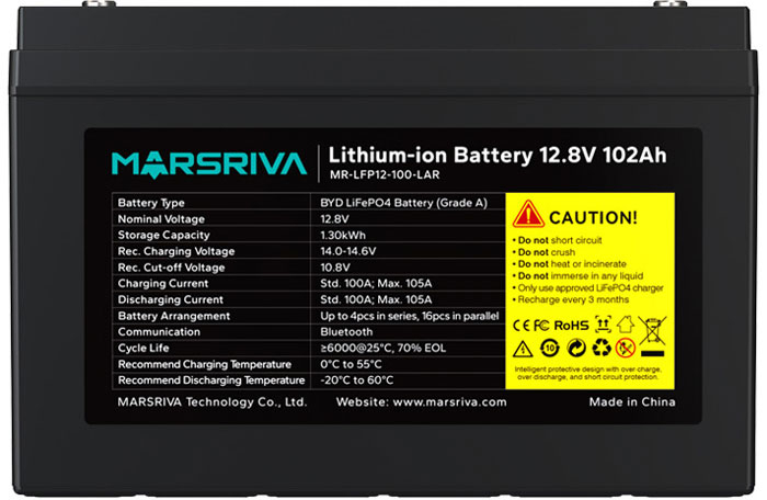 Аккумулятор для ИБП Marsriva LiFePO4, 12,8 V/100Ah (MR-LFP12-100-LAR V3)