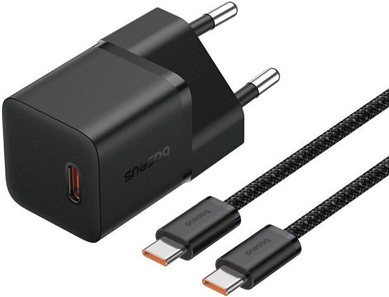 Сетевое зарядное устройство Baseus GaN5 Fast Charger (mini) 1C 20W EU Cluster Black with Data Cable Type-C to Type-C (P10110900113-00)