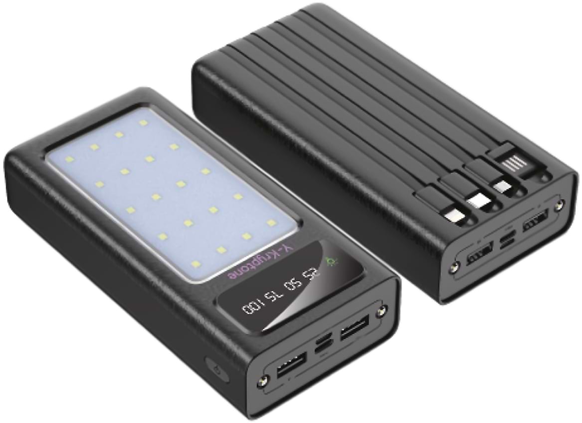 Батарея мобильная Y-Kryptone N-24 LED Light 20000 mAh CABLE in Black (YK-N24LC-B) - Фото 1