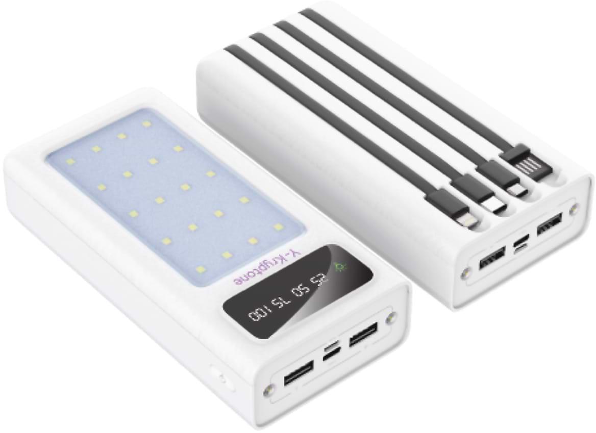 Батарея мобильная Y-Kryptone N-24 LED Light 20000 mAh CABLE in White (YK-N24LC-WH) - Фото 1