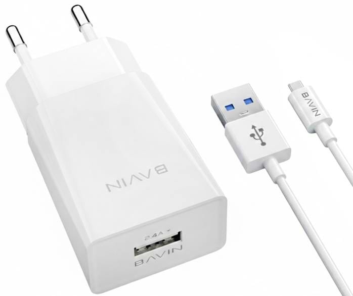 Сетевое зарядное устройство Bavin PC895Y-M 18W USB-A 2.4A Fast Charging +USB-A/Micro-USB White (C-PC895Y-M WH)