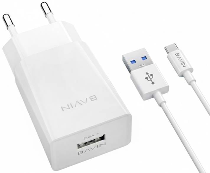 Сетевое зарядное устройство Bavin PC895Y-C 18W USB-A 2.4A Fast Charging +USB-A/Type-C White (C-PC895Y-C WH)