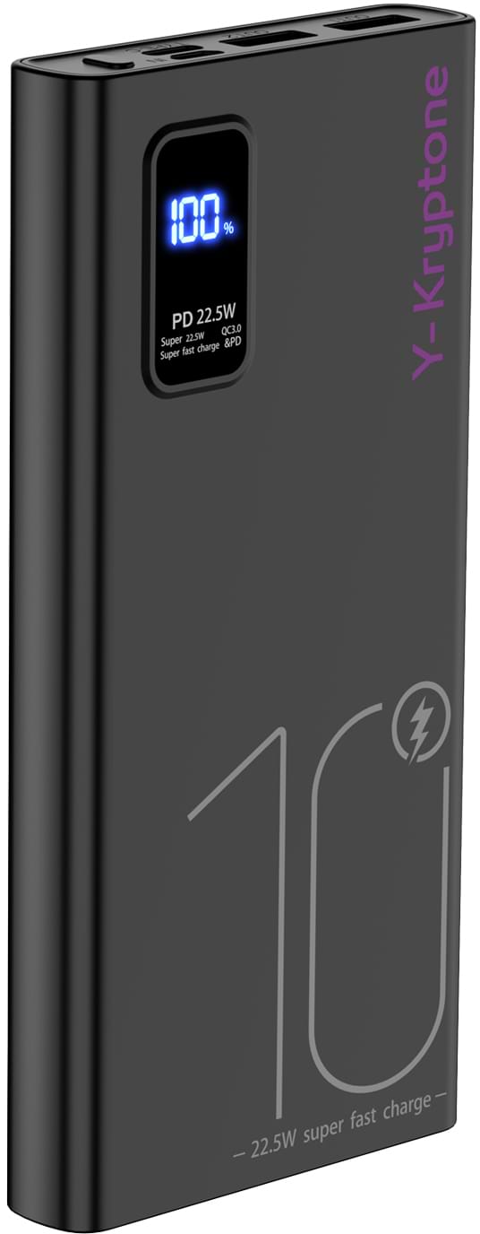 Батарея мобильная Y-Kryptone GT-19 10000 mAh QC3.0 22.5W Fast Charge Black (YK-GT19-B) - Фото 1