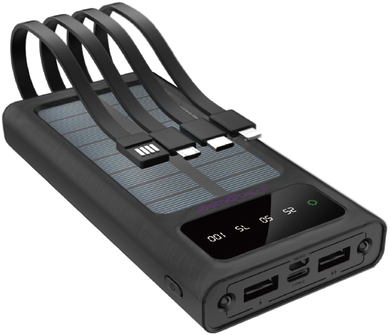 Батарея мобільна Y-Kryptone S-01 SOLAR CHARGE LED Light 10000 mAh CABLE in Black (YK-S01SLC-B) - Фото 1