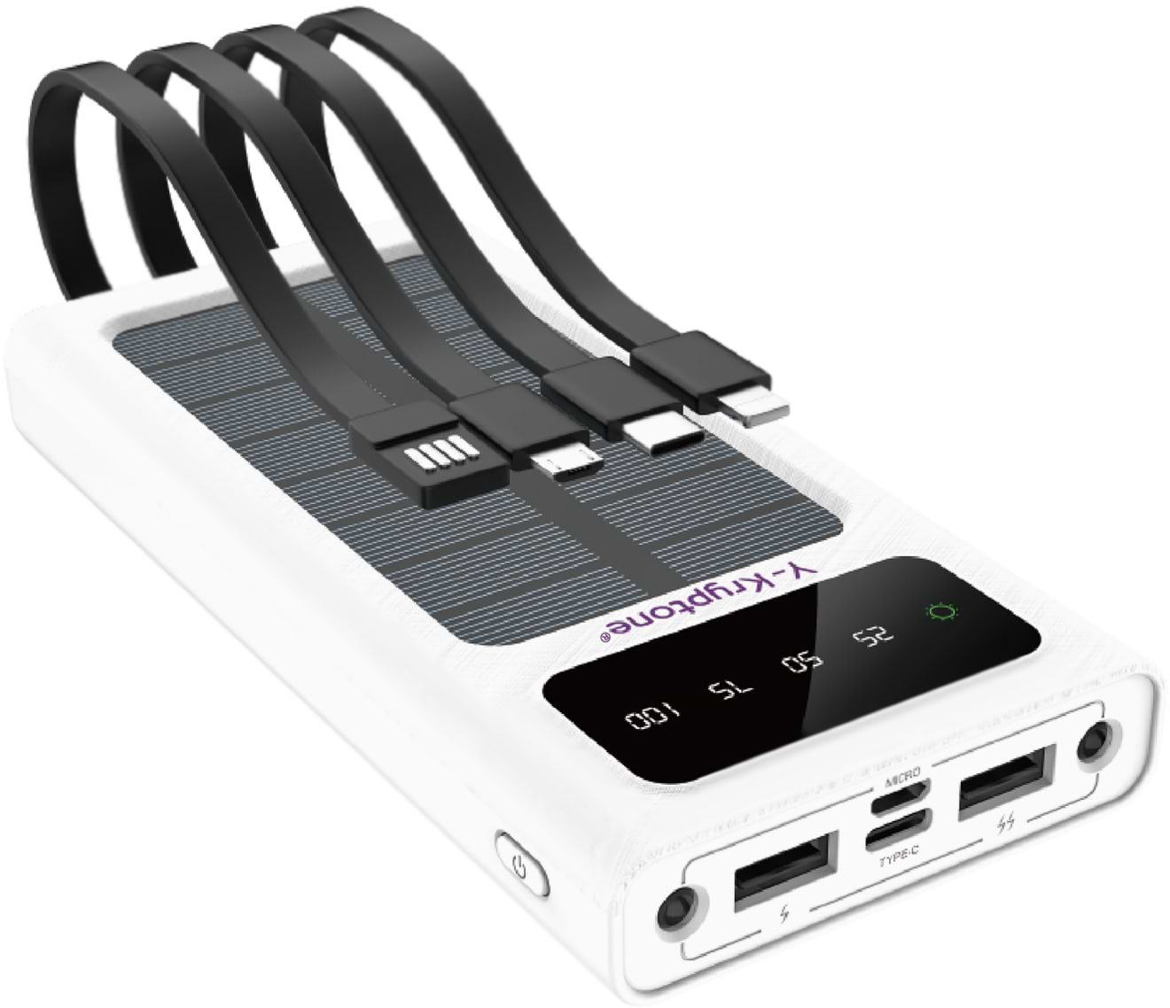 Батарея мобильная Y-Kryptone S-01 SOLAR CHARGE LED Light 10000 mAh CABLE in White (YK-S01SLC-WH) - Фото 1