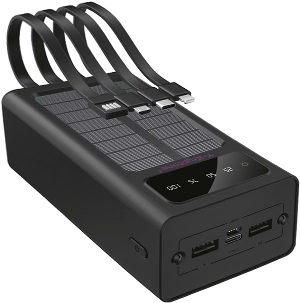 Фото - Батарея мобильная Y-Kryptone S-03 SOLAR CHARGE LED Light 30000 mAh CABLE in Black (YK-S03SLC-B)