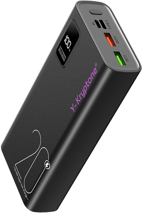 Фото - Батарея мобільна Y-Kryptone GT-23 20000 mAh QC3.0 22.5W Fast Charge Black (YK-GT23-B)