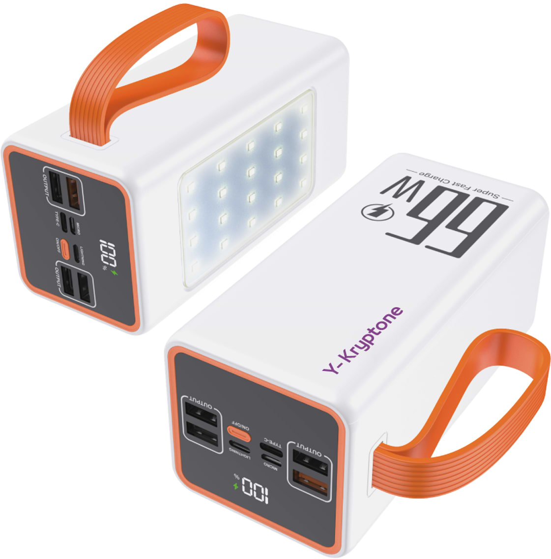 Батарея мобильная Y-Kryptone GT-52 LED Light 50000 mAh QC3.0 22.5W 66W Super Fast Charge White (YK-GT52L-WH) - Фото 1