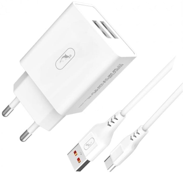 Мережевий зарядний пристрій SkyDolphin SC30T 2USB, 2.1A White (SDMZP-000113) + кабель Type-C - Фото 1