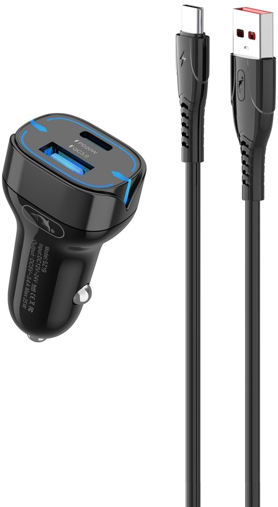 Автомобильное зарядное устройство SkyDolphin SZ19T PD 20W+QC3.0 20W Black (SDAZP-000104)+кабель Type-C