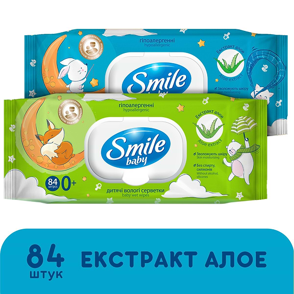 Фото - Влажные салфетки для грудничков Smile baby Экстракт алоэ с клапаном 84 шт. (42107450)