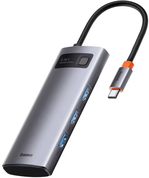 Хаб USB Baseus Metal Gleam Series 5-in-1 Multifunctional Type-C HUB Docking Station Gray (WKWG020013) - Фото 1