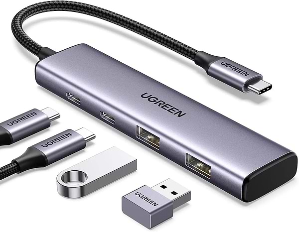 Фото - Хаб USB UGREEN CM473 USB-C to 2xUSB 3.0 + 2xUSB-C 5Gpbs Space Grey (15395)