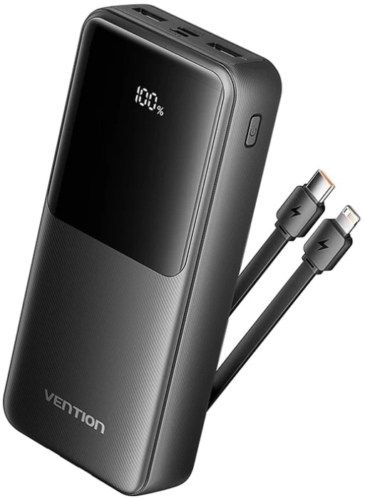 Фото - Батарея мобільна Vention 20000mAh 22.5W 3A PD Micro-USB,USB-C,2xUSB-A Built-in USB-C+Lightning Cables Black (FHPB0)