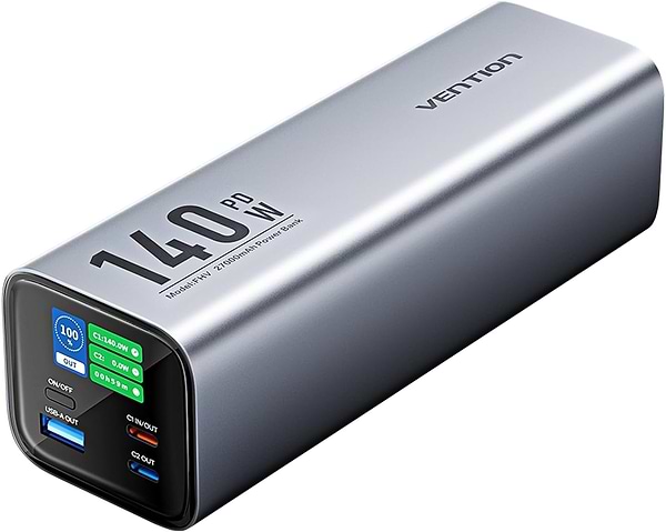 Фото - Батарея мобильная Vention 27000mAh 140W 5A PD QC3.0 2xUSB-C, USB-A LED Display Gray (FHVH0)
