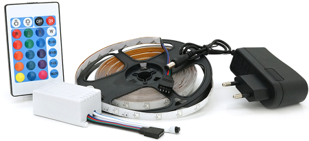 Світлодіодна стрічка Voltronic 3528 RGB 5 м, пульт, БЖ (YT-LSK-3528RGB/5m) - Фото 1