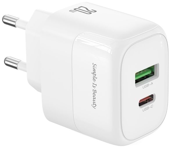Мережевий зарядний пристрій XO L137 - 20W PD USB-C & 18W QC USB-A (L137_White)