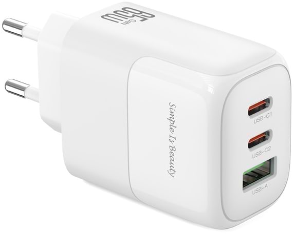 Сетевое зарядное устройство XO L139 - 65W PD Dual USB-C & 18W QC USB-A (L139_White) - Фото 1