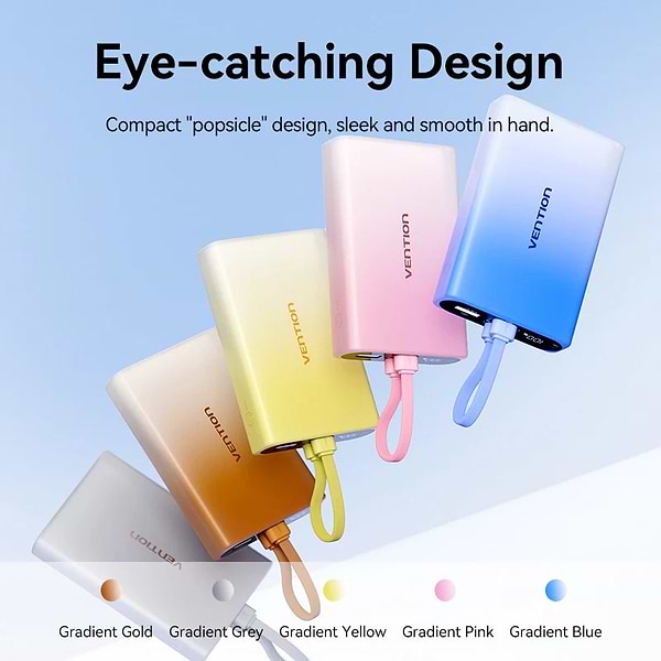 Фото - Батарея мобільна Vention 10000 mAh 22,5W PD, USB-A, USB-C In/Out, Lightning In/Out, LED display, Gold (FHZJ0)