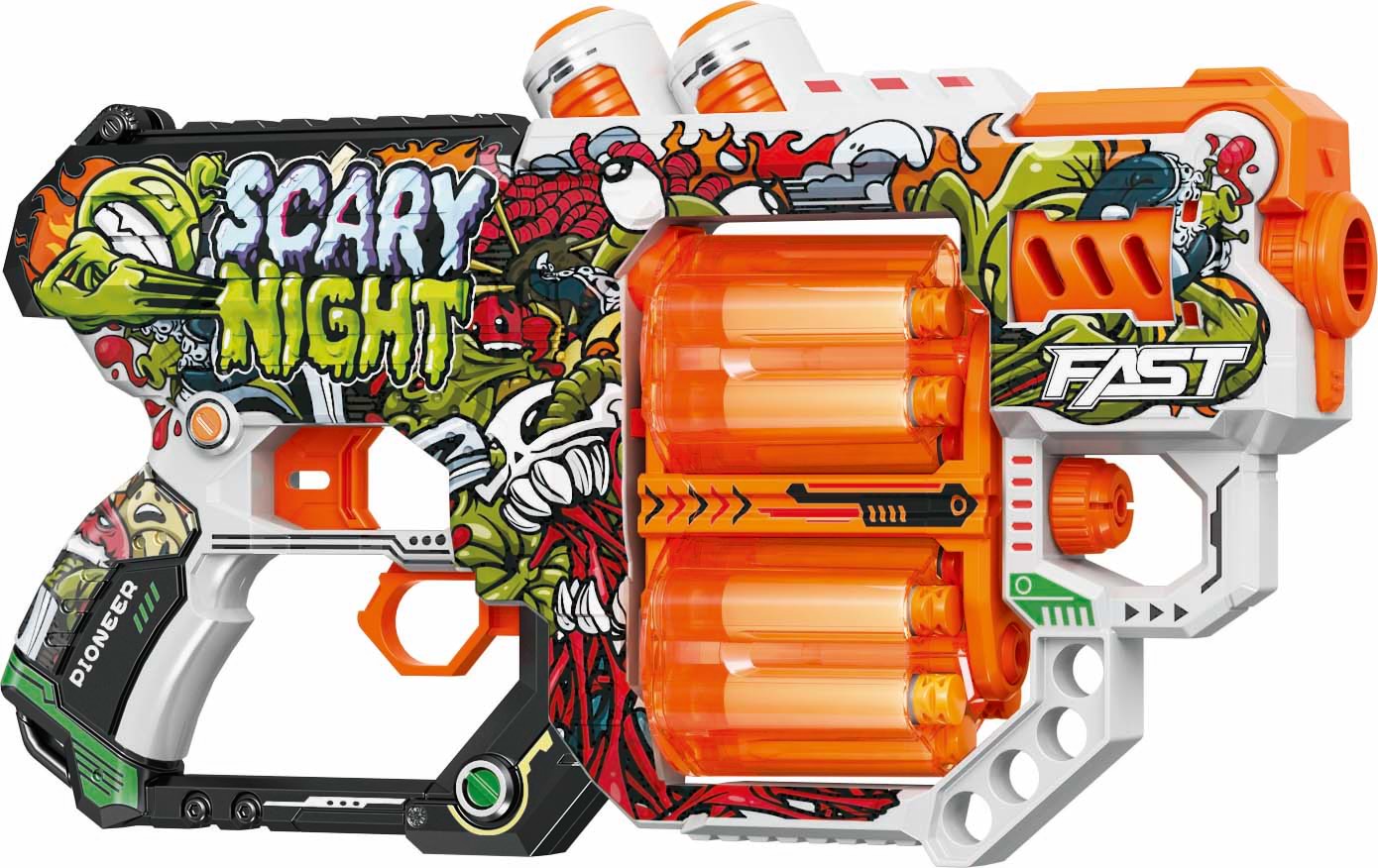 Бластер многозарядный Fast Pioneer с двойным барабаном и мягким. патронами 12 шт. Ночь Страха (BH101)