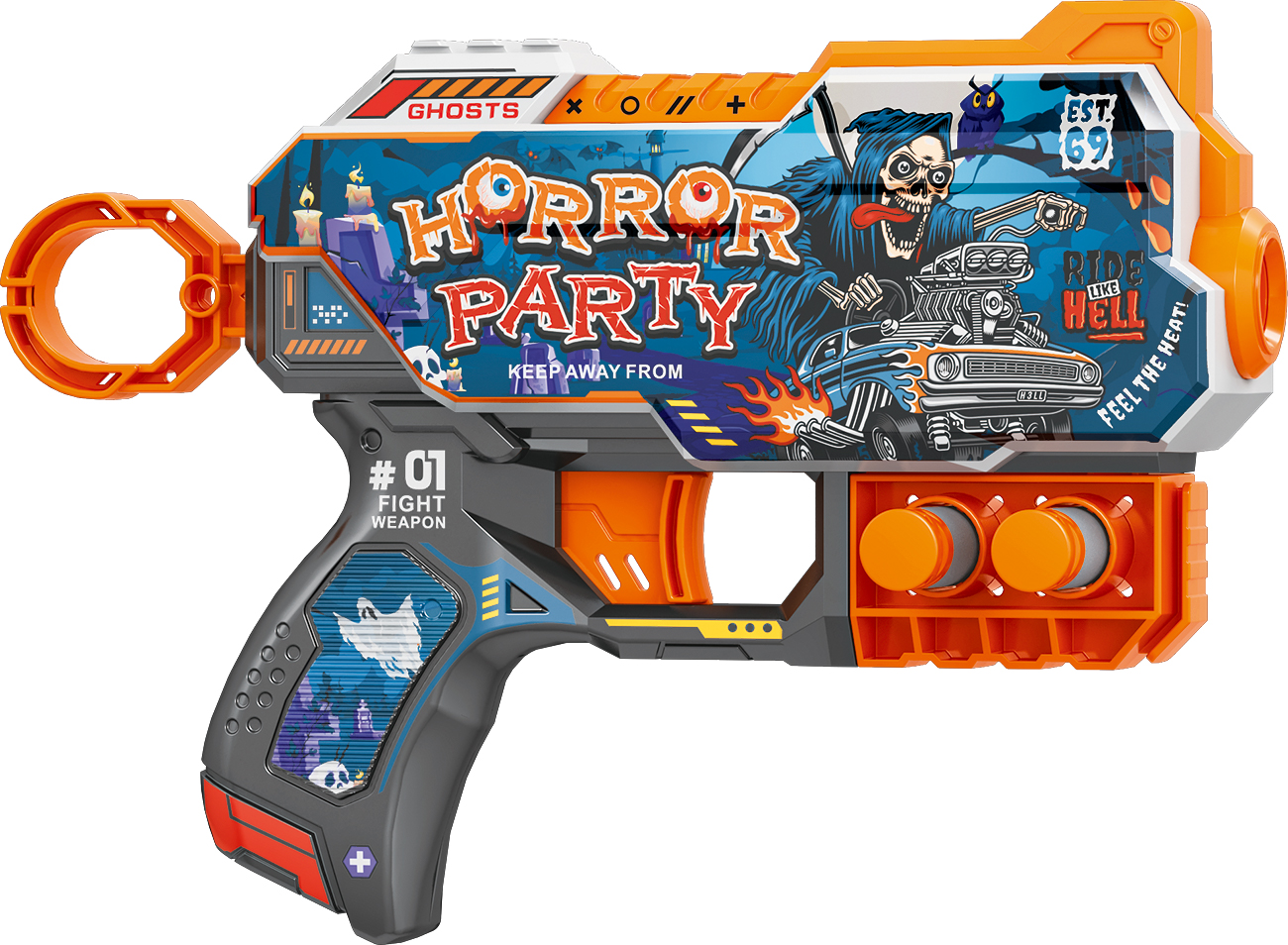 Бластер многозарядный Fast Pioneer с мягкими патронами 6 шт. Вечеринка ужасов (BH121)
