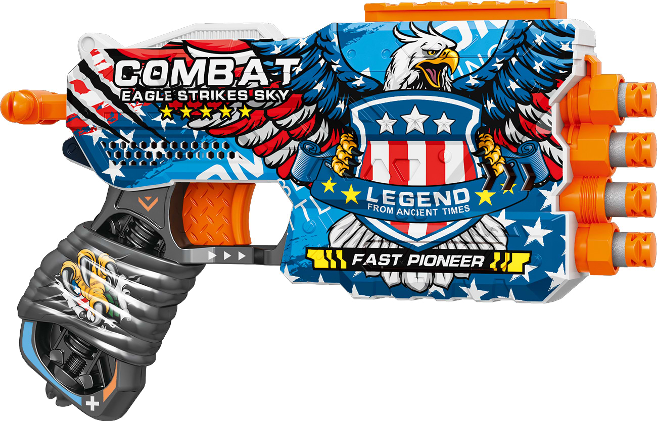 Бластер многозарядный Fast Pioneer четырехствольный с мягкими патронами 12 шт. Боевой Орел (BH140)