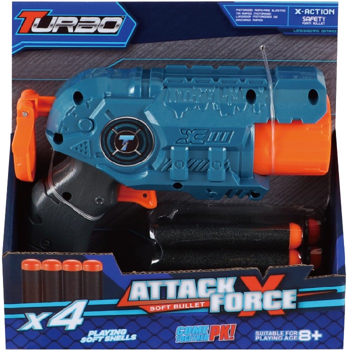 Бластер многозарядный Turbo с барабаном и мягкими патронами 4 шт. (ВТ301)