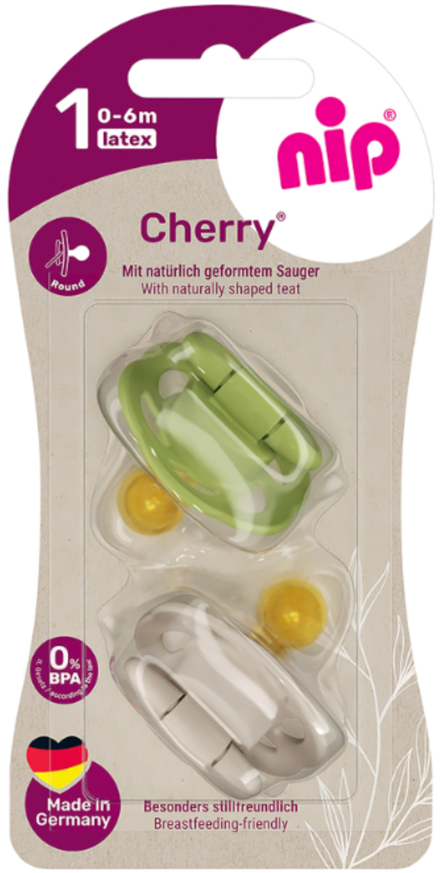 Кругла пустушка NIP Вишенька розмір 1 латекс 0- 6 міс. 2 шт. (91036)