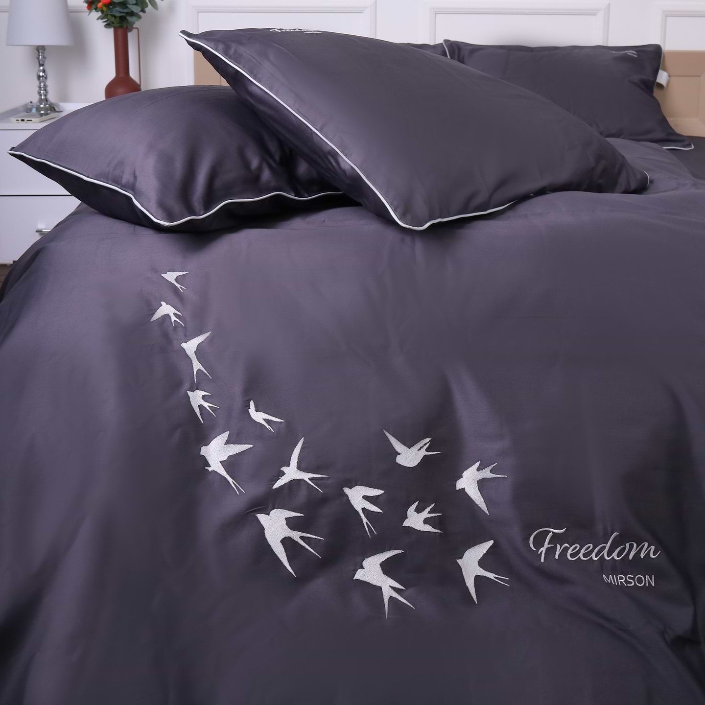Комплект постельного белья MirSon Сатин ELIT 0240 Iron grey "Freedom" 220х240 (2200008706869)