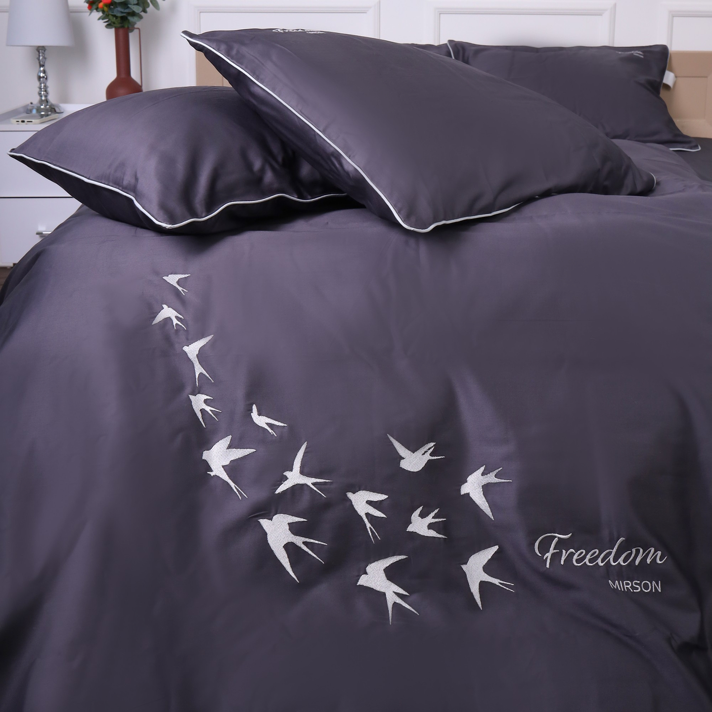 Комплект постельного белья MirSon Сатин ELIT 0240 Iron grey "Freedom" 2 x 160 x 220 см (2200008706876)