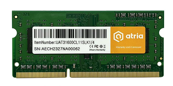 Фото - Память DDR ATRIA SO-DIMM DDR3 4/1600 (UAT31600CL11SLK1/4)