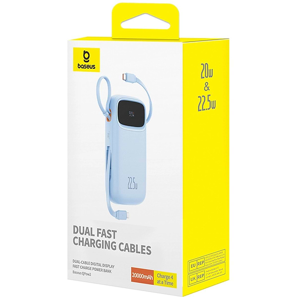 Фото - Батарея мобільна Baseus 20000mAh Qpow2 22.5W PD,QC3.0 USB-A, USB-C In/Out, with built-in USB-C/Lightning cable (P10055002313-00)