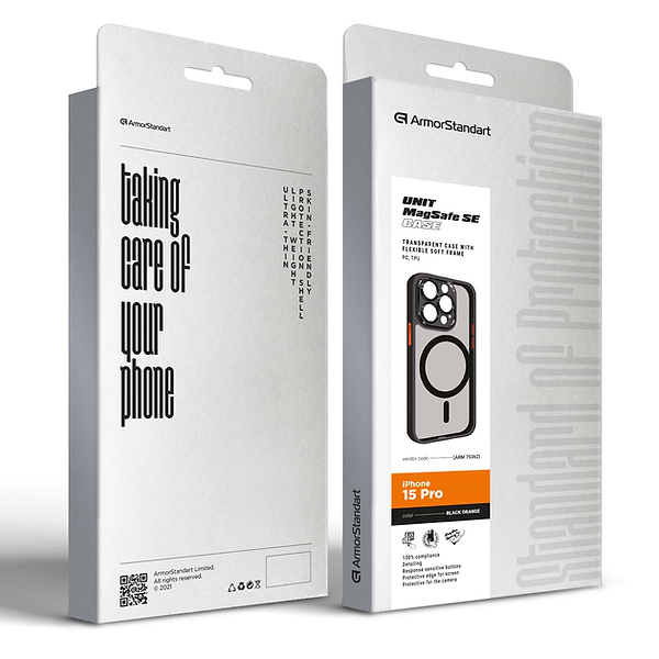 Фото - Чохол для смартфону Armorstandart Unit MagSafe SE for Apple iPhone 15 Pro Black Orange (ARM75362)