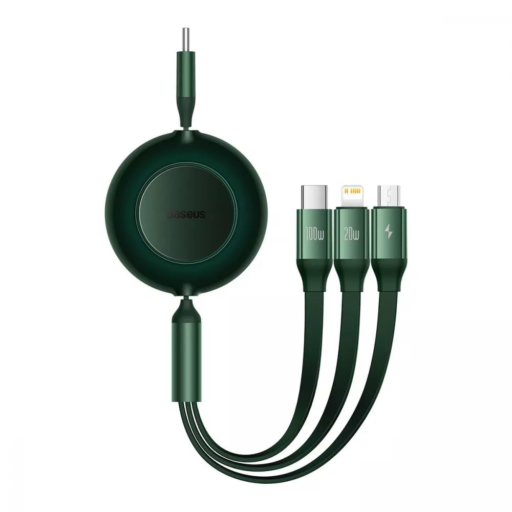 Кабель Baseus Bright Mirror 2 Series 3-in-1 Micro USB+Lightning+Type-C 100W 1.1 m Green (CAMJ010206)