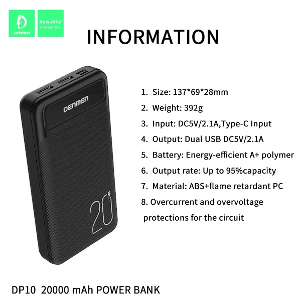 Фото - Батарея мобільна Denmen DP10 20000mAh Black (DP10-BK)
