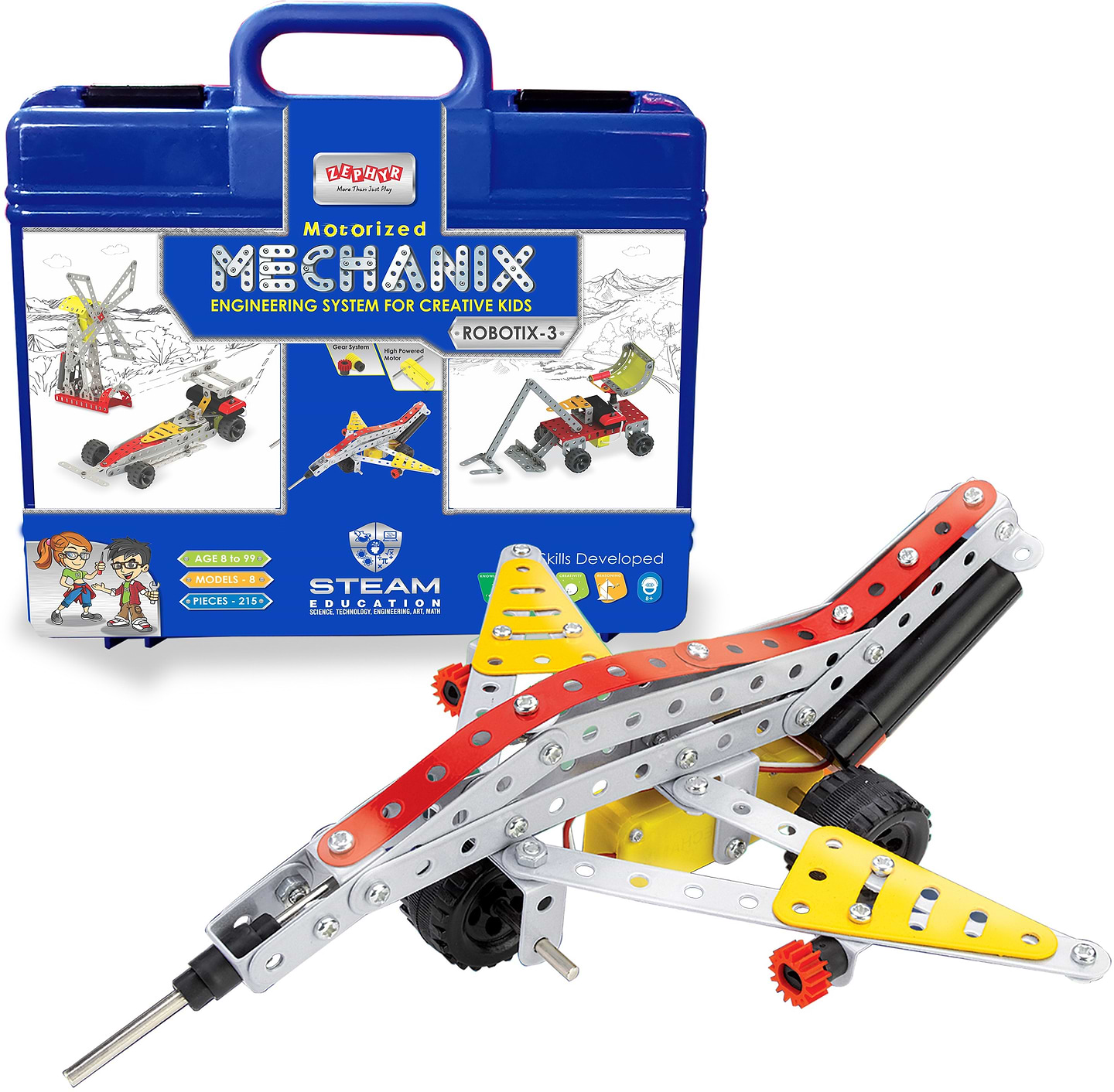 Металевий конструктор ZEPHYR  у пластиковому кейсі "ROBOTIX" №3 (215 елм./8 моделей) (1074)