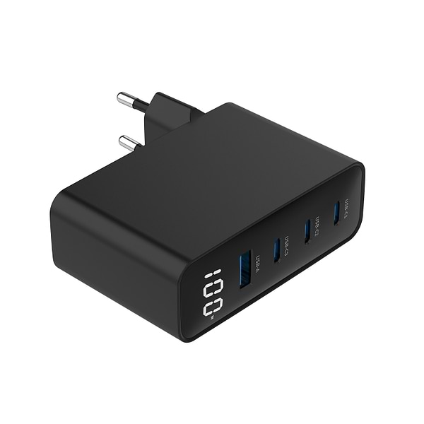 Фото - Мережевий зарядний пристрій Gembird 1xUSB-A (QC3.0 30W)+3xType-C (PD 100W) Black (TA-UC-PDQC100LCD-01-BK)