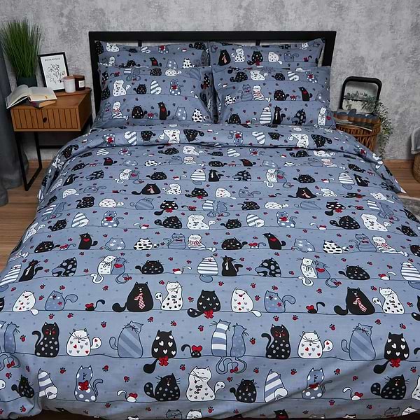 Фото - Комплект постільної білизни Moon&Star Бязь Gold Люкс «Feline Fun» King Size 220x240 нав. 2х70х70 (MS-820006302)